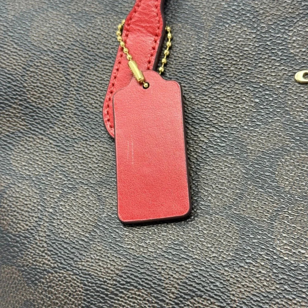 Coach Zip Top Tote Signature Canvas Brown Red CX611 Shoulder Bag